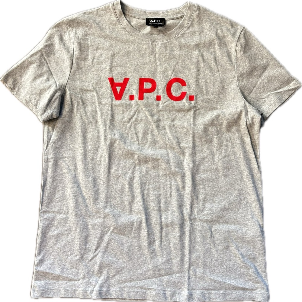 A.P.C. Grey Short-Sleeve Tee with Red Logo